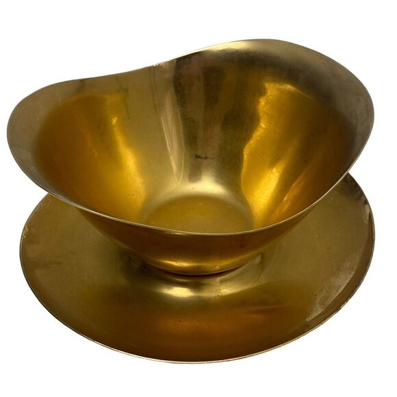 Vintage Bowl Gold Tone Serving Dish Dips Sauces Mid Century ICLifetime Metalware - Picture 5 of 9